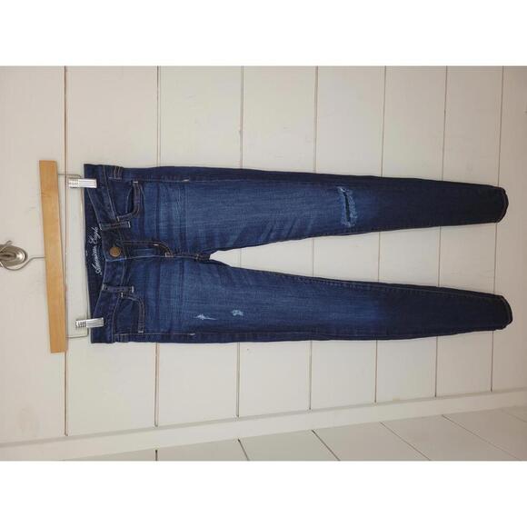 American Eagle Outfitters size 2 dark blue denim distressed jegging jeans - Picture 1 of 4